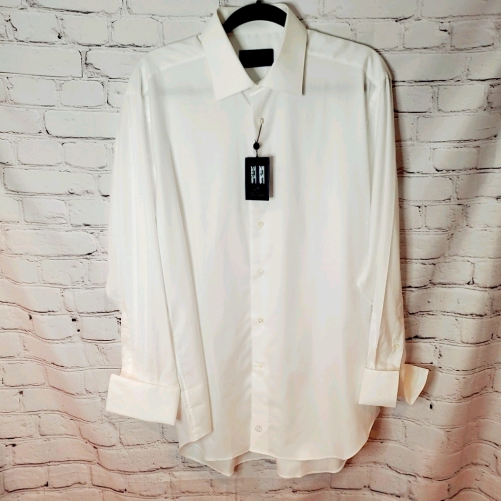David Donahue Trim Fit French Cuff Shirt Size 15.5